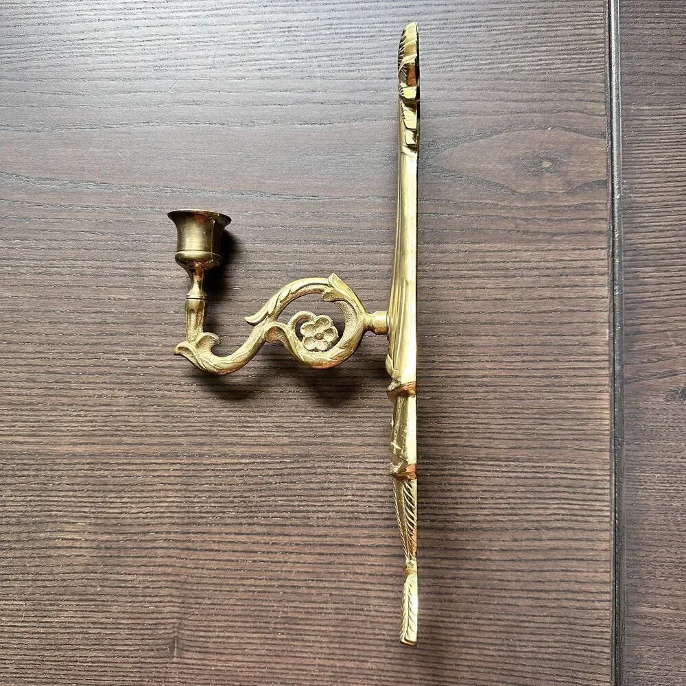 Vintage-2 x Brass Wall Sconces 12” Candle Ornate Holders Swivel Arm Made India